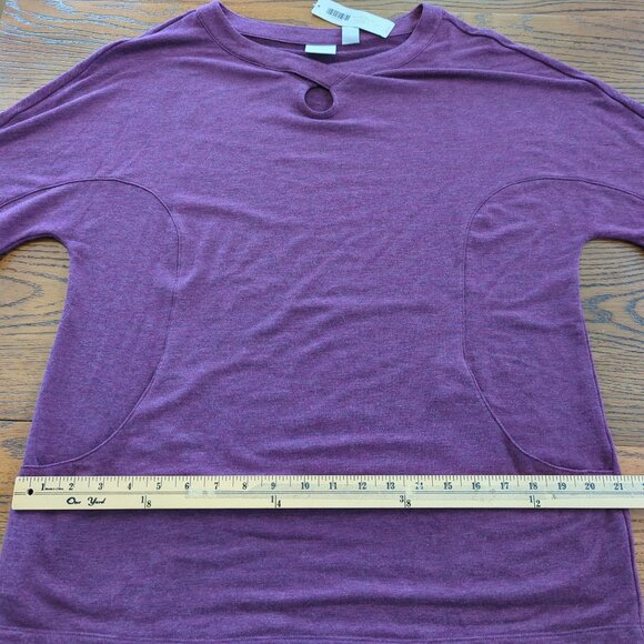 Chico's Purple Tunic Top Size‎ L Short Sleeve Keyhole Neckline Side Pockets - Picture 12 of 13